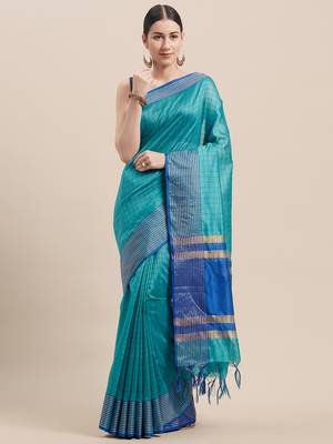 Green Woven Cotton Saree With Blouse 1