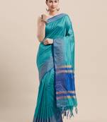 Green Woven Cotton Saree With Blouse