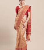 Beige Woven Cotton Saree With Blouse