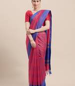 Magenta Woven Cotton Saree With Blouse