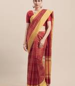 Red Woven Cotton Saree With Blouse