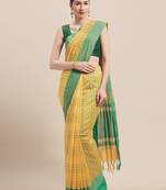 Yellow Woven Cotton Saree With Blouse