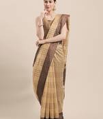 Beige Woven Cotton Saree With Blouse