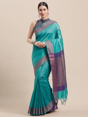 Green Woven Cotton Saree With Blouse 1