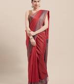 Red Woven Cotton Saree With Blouse