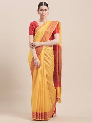Yellow Woven Cotton Saree With Blouse 1