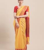 Yellow Woven Cotton Saree With Blouse