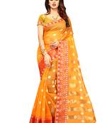 Mustard Woven Banarasi Cotton Saree With Blouse