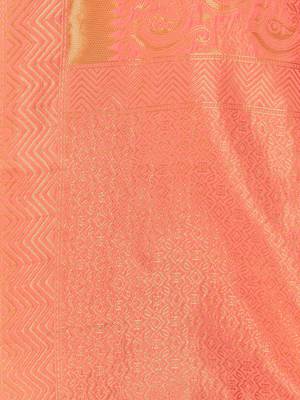 Peach Woven Banarasi Silk Saree With Blouse 4