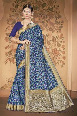 Blue Woven Banarasi Silk Saree With Blouse 1