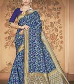 Blue Woven Banarasi Silk Saree With Blouse