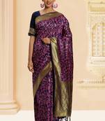 Navy blue woven banarasi silk saree with blouse