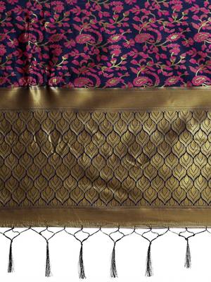 Navy blue woven banarasi silk saree with blouse 3
