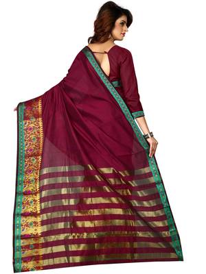 Maroon Woven Banarasi Cotton Saree With Blouse 3