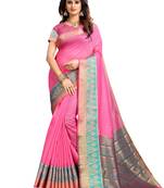 Pink Woven Banarasi Cotton Saree With Blouse