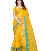Yellow Woven Banarasi Cotton Saree With Blouse