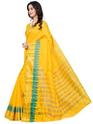Yellow Woven Banarasi Cotton Saree With Blouse 2