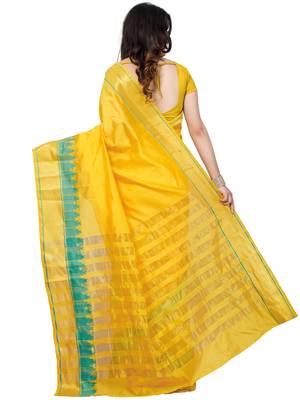 Yellow Woven Banarasi Cotton Saree With Blouse 3