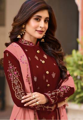Maroon embroidered silk salwar 2
