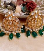 Green Kundan Danglers Drops
