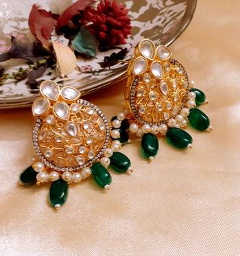 Green Kundan Danglers Drops 2