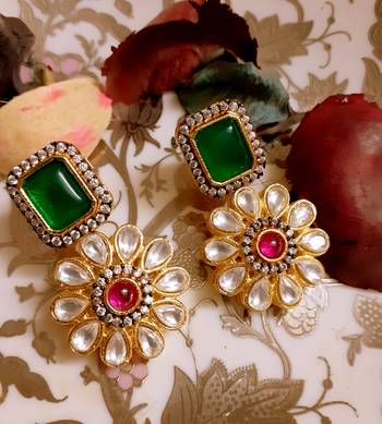 Green Kundan Danglers Drops 1