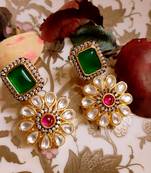 Green Kundan Danglers Drops