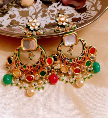 Multicolor Kundan Jhumkas 1