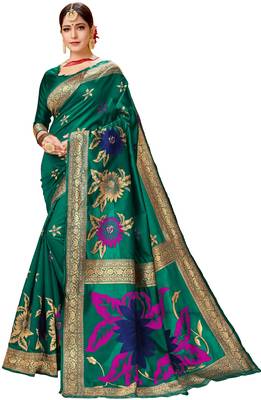 Dark Green Woven Faux Silk Blend Saree With Blouse 1