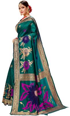 Dark Green Woven Faux Silk Blend Saree With Blouse 2