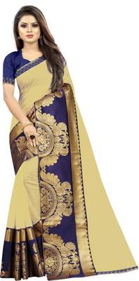 Cream woven chanderi saree with blouse 1