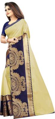 Cream woven chanderi saree with blouse 2