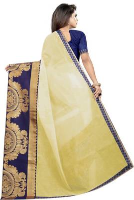 Cream woven chanderi saree with blouse 3