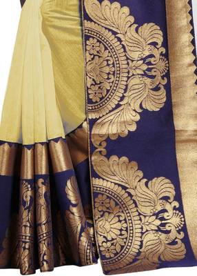 Cream woven chanderi saree with blouse 4