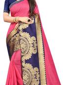 Pink woven chanderi saree with blouse