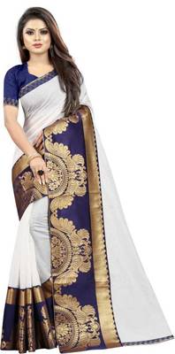 White woven chanderi saree with blouse 1