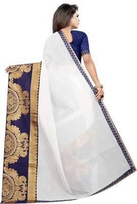 White woven chanderi saree with blouse 3