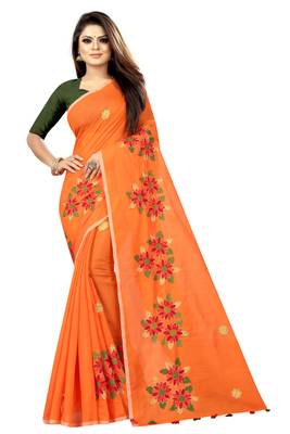 Orange embroidered chanderi saree with blouse 1