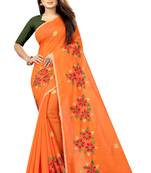 Orange embroidered chanderi saree with blouse