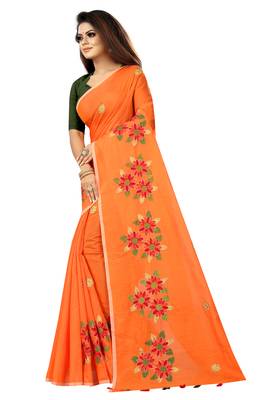 Orange embroidered chanderi saree with blouse 2