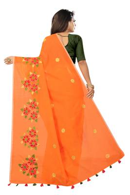 Orange embroidered chanderi saree with blouse 3