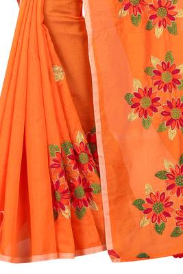 Orange embroidered chanderi saree with blouse 4
