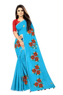 Sky blue embroidered chanderi saree with blouse 1