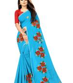 Sky blue embroidered chanderi saree with blouse