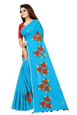 Sky blue embroidered chanderi saree with blouse 2