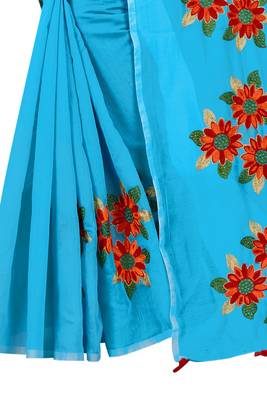 Sky blue embroidered chanderi saree with blouse 4