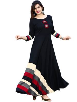 Black Printed Rayon Long-Kurtis 1