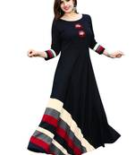 Black Printed Rayon Long-Kurtis