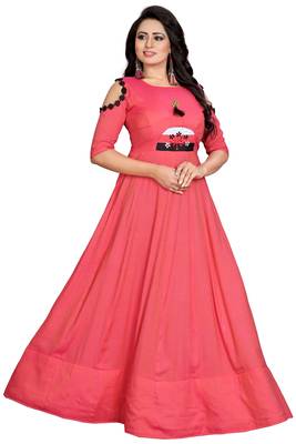 Pink Printed Rayon Long-Kurtis 1