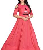 Pink Printed Rayon Long-Kurtis